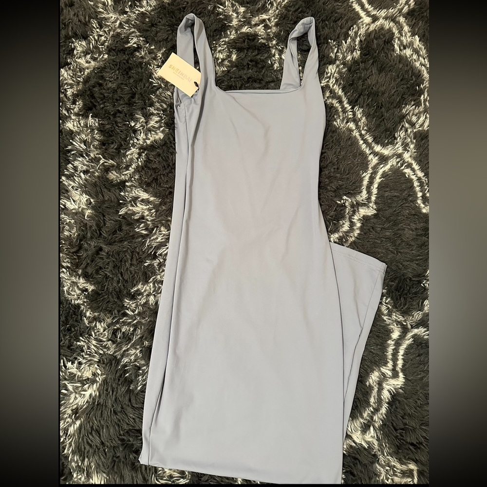 Blue Gray Square Neck Maxi Dress